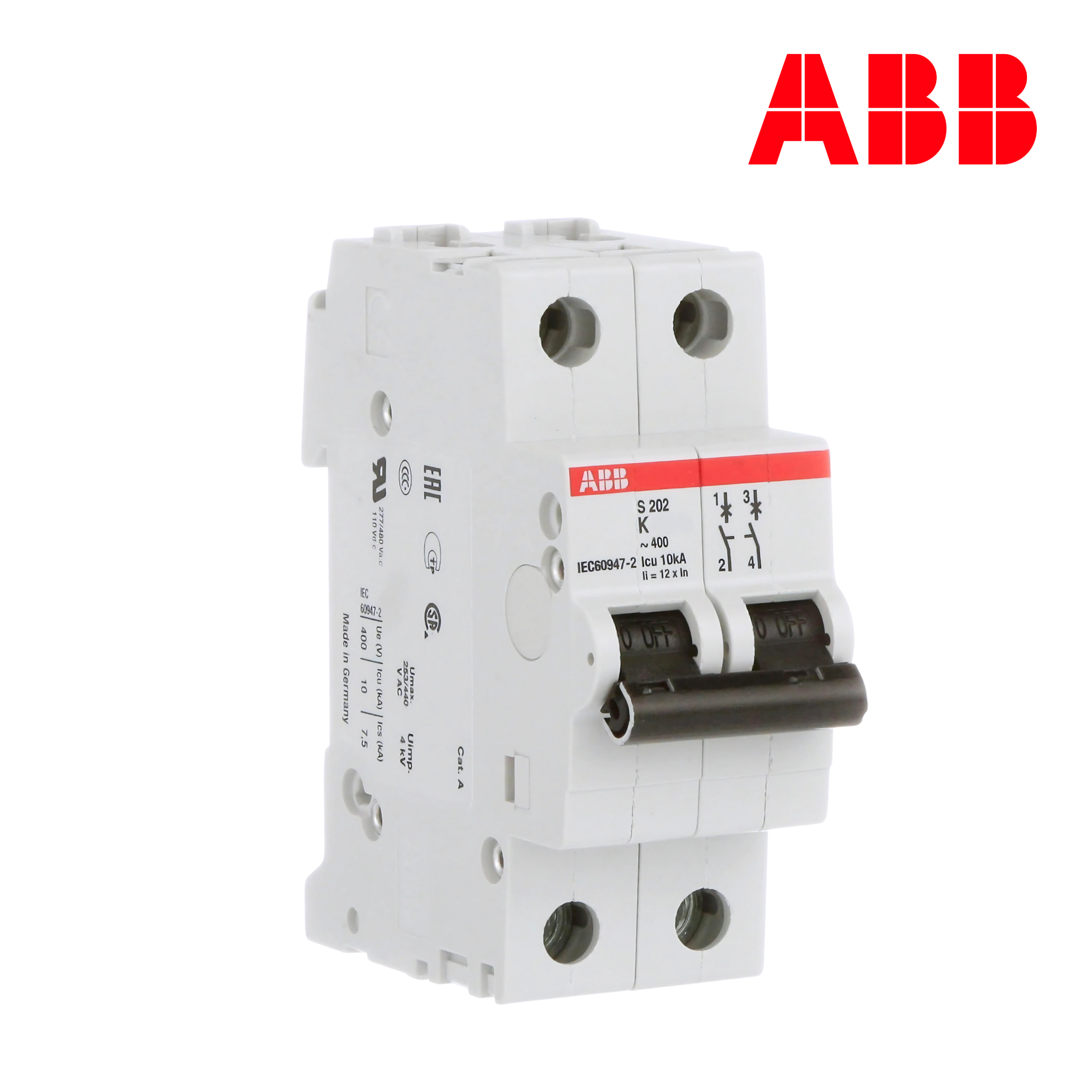 INTERRUPTOR TERMOMAGNÉTICO RIEL 2P CURVA K 6/20kA│MODELO S202-K│SERIE S200│ABB