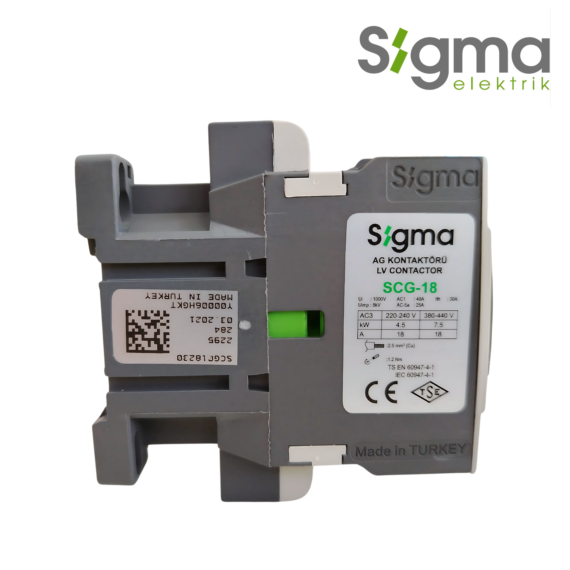 CONTACTOR TRIFASICO 18A│SCG-18│SIGMA ELEKTRIK