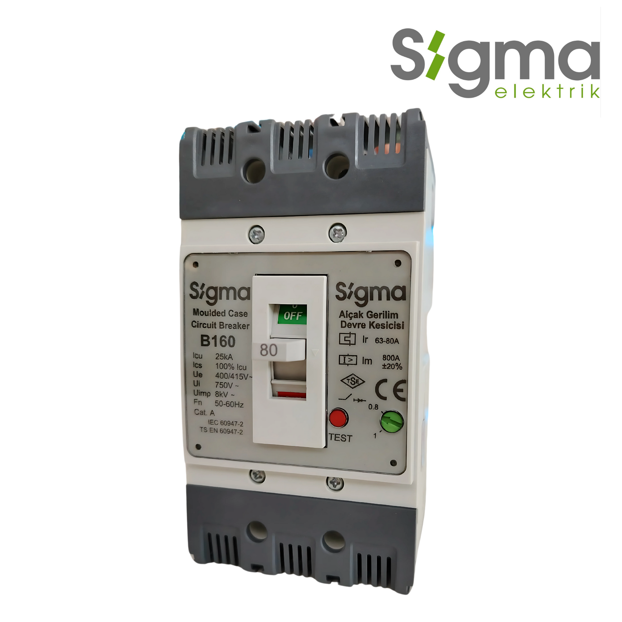 INTERRUPTOR TERMOMAGNÉTICO CAJA MOLDEADA 3P 80A 25kA│SERIE B160│SIGMA ELEKTRIK