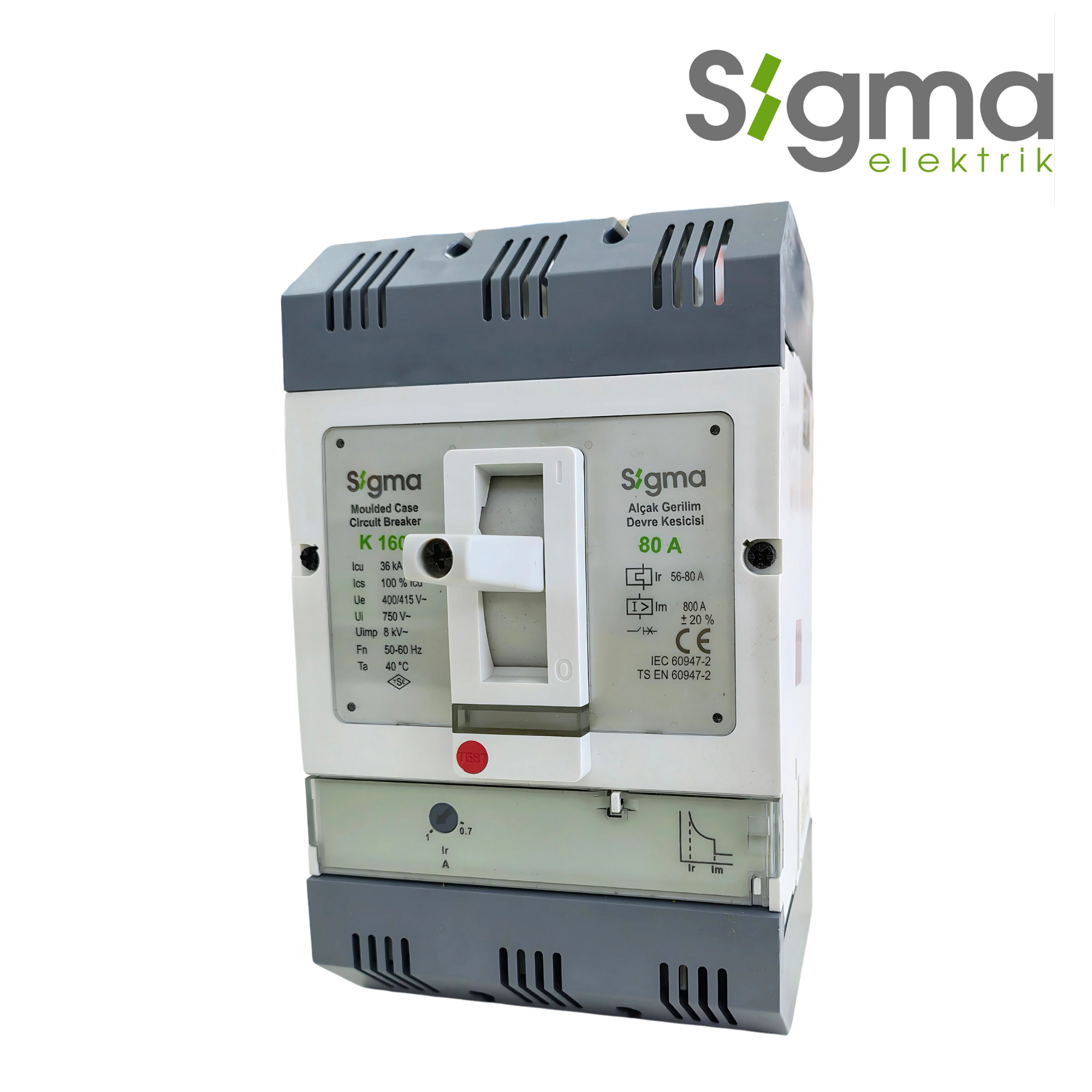 INTERRUPTOR TERMOMAGNÉTICO CAJA MOLDEADA 3P 80A 36kA│SERIE K160│SIGMA ELEKTRIK