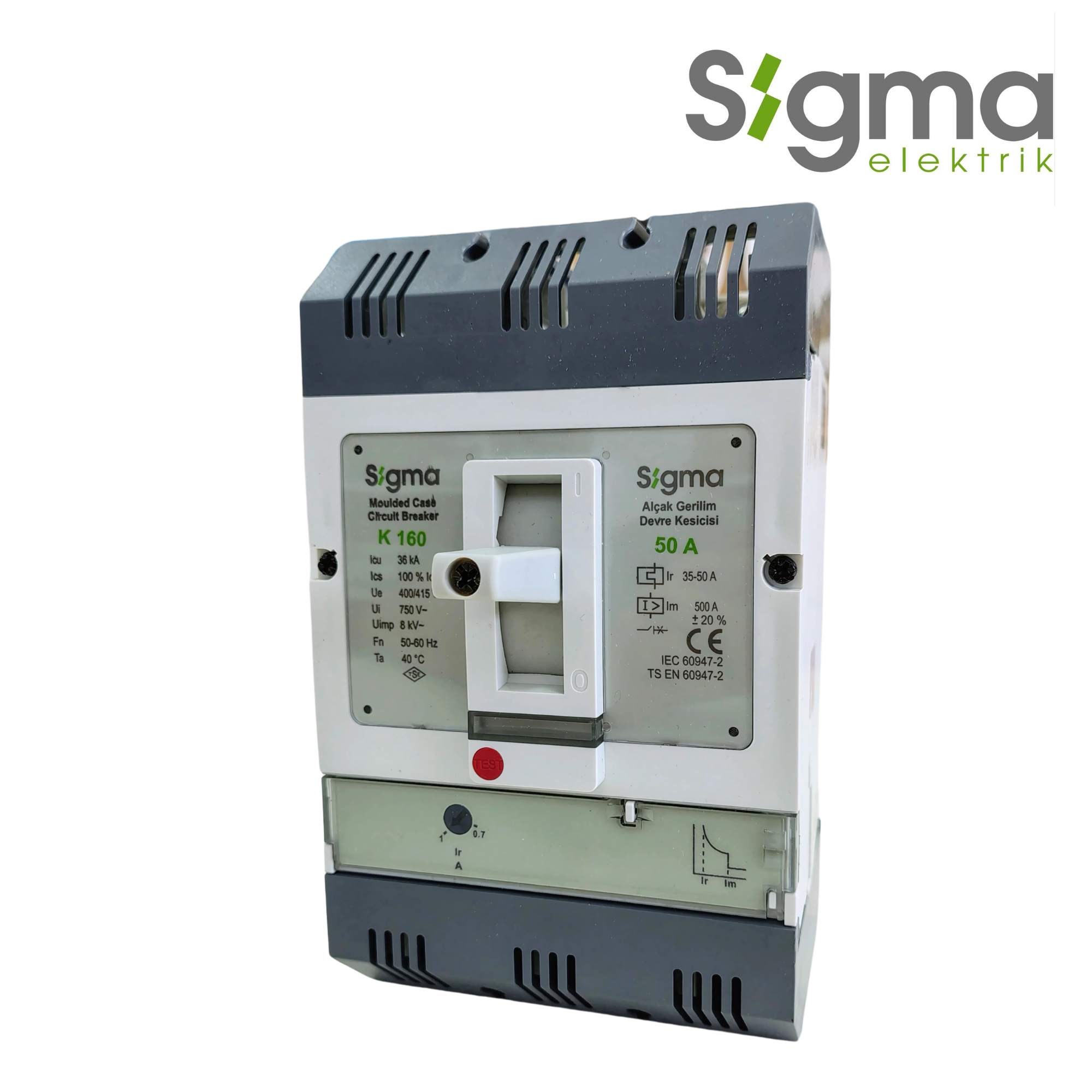 INTERRUPTOR TERMOMAGNÉTICO CAJA MOLDEADA 3P 50A 36kA│SERIE K160│SIGMA ELEKTRIK
