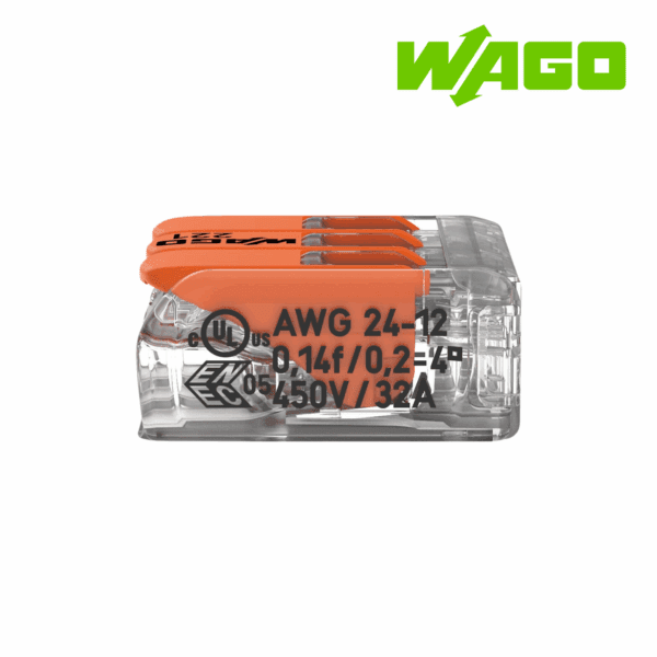 BORNE DE CONEXION TIPO PALANCA, 3 VIAS, 4MM², 32A, 450V│221-413│WAGO
