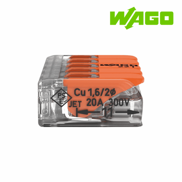 BORNE DE CONEXION TIPO PALANCA, 5 VIAS, 4MM², 32A, 450V│221-415│WAGO