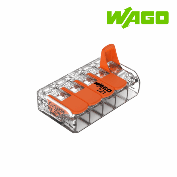BORNE DE CONEXION TIPO PALANCA, 5 VIAS, 4MM², 32A, 450V│221-415│WAGO